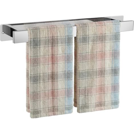 Porte-Serviettes Mural de 50 cm en Acier Inoxydable antirouille, pour Grandes Serviettes. Fixation Auto-adhésive ou par vis. Salle de Bain et Cuisine (Chromé) (1/5)