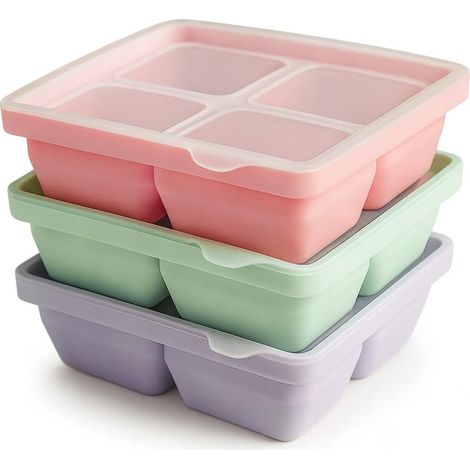 Set di 3 stampi per cubetti di ghiaccio in silicone con coperchi rimovibili, facili da sformare, perfetti per bevande e cibi freddi.