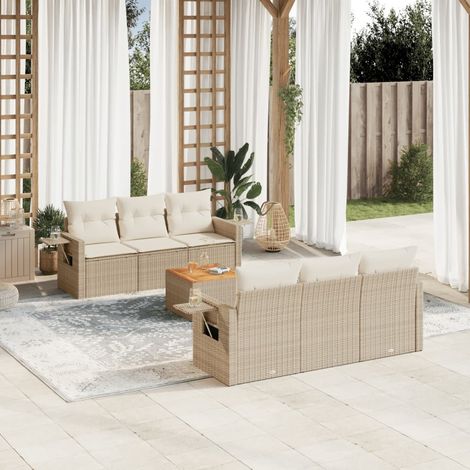 Set Divani da Giardino 7 pz con Cuscini Beige in Polyrattan vidaXL (1/5)