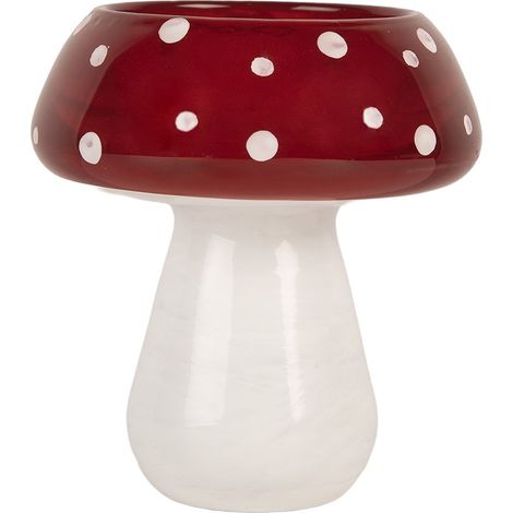 Photophore en verre en forme de champignon, bougeoir décoratif rouge et blanc Ø 8 x 9 cm - PANGIVO (1/3)