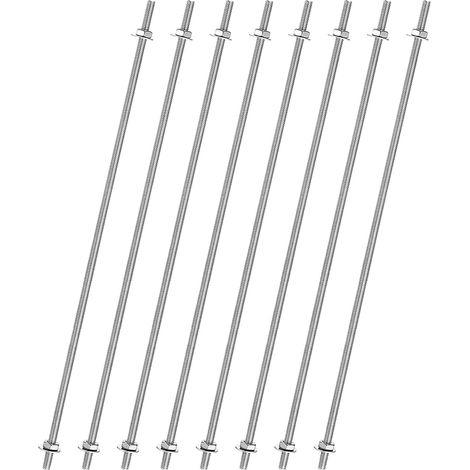 8pcs Tige Filetée Complète M4x450mm, Tiges Filetées à Mouvement Linéaire Filetage à Droite Acier Inoxydable 201 avec Écrous Hexagonaux Rondelle pour Serre-Joints U-Boulon, Argenté (1/5)