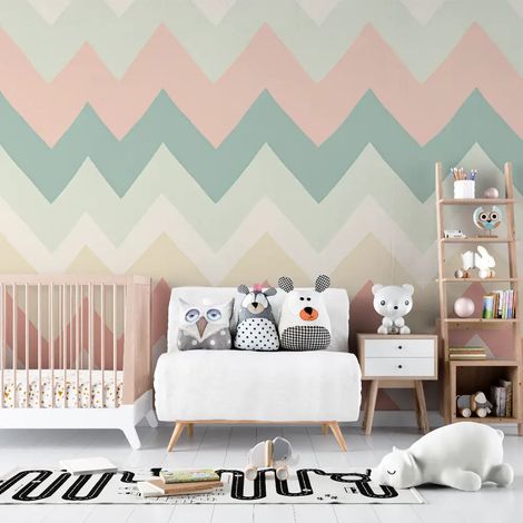 Papier Peint Géométrique – Zigzag Pastel et Douces Teintes - 150 x 250 cm (1/2)