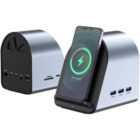 USB C Wowssyo Adaptateur 11-en-1, Chargeur sans Fil, Ethernet LAN RJ45, 100W PD, 3 USB-A 5Gbps, TF/SD, Audio, Port de données USB-C, 4K HDMI, pour MacBook M1, pour iPad Pro, Surface Pro et Autres (1/5)