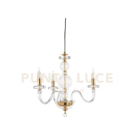 LAMPADARIO BACH 3 LUCI CRISTALLO E FINITURA ORO ATTACCO E14