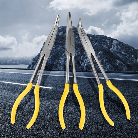 Kit de 3 pinces mécaniques de 28 cm (11 pouces) de long, à bec long, avec embouts coudés à 45° et 90°, en acier au carbone. (1/5)