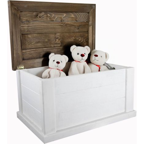 massive Holztruhe UK weiss braun mit Zylinder 60x40x34cm (1/5)