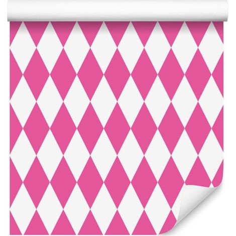 Carta da parati Arlecchino Diamante Rosa Cipria, Bianco e Viola 50x1000 cm (1/5)