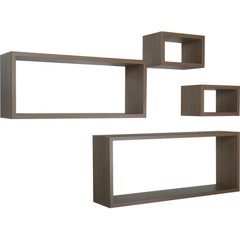 Lot de 4 étagères murales rectangulaires cube moderne Merlino - Chêne (1/3)