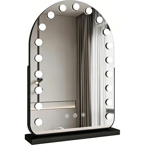 Miroir de maquillage éclairé Hollywood grand format avec 19 ampoules LED réglables, lumière à intensité variable, miroir rotatif de coiffeuse noir