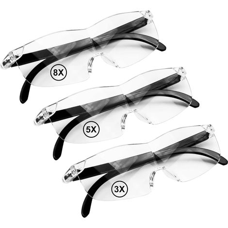Lot de 3 Lunettes Loupe Grossissante 3x, 5x, 8x, Anti Lumière Bleue, Mains Libres, Montage sur Tête, Idéales pour Travail de Près, Broderie, Bricolage, Porteurs de Lunettes (1/5)