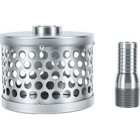 Crépine d'aspiration à trou rond de 1 pouce, panier de filtre d'entrée en acier au carbone galvanisé pour tuyau de pompe à eau, élimine les débris solides (1/5)