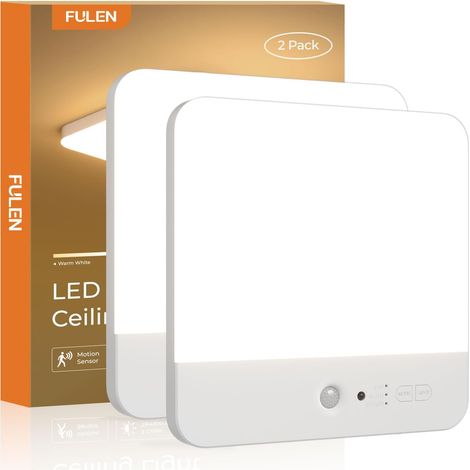 Lampe de Plafonnier avec Détecteur de Mouvement, LED Plafond sans Fil, Rechargeable Plafonnier pour Douche, Salle de Bain, Garage, Escalier, 3 Températures de Couleur, Télécommande, Paquet de 2 (1/5)