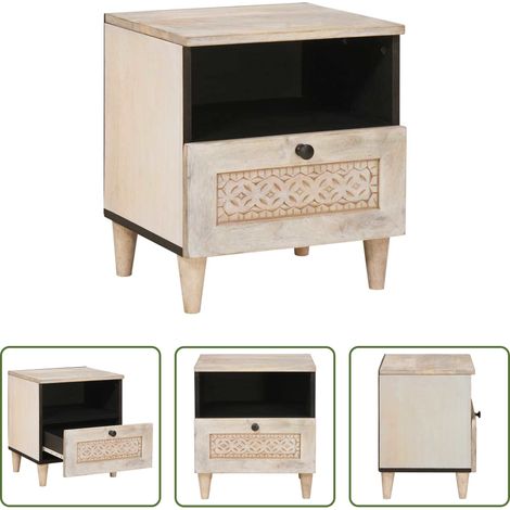 Holz Nachttisch - Nachttisch Beige 40 x 33 x 46 cm Massivholz Akazie (1/5)