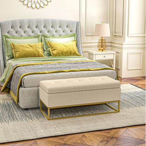 Sitzbank mit Stauraum 110/44/49 cm in Beige, gepolstert mit Klappdeckel und Stahlbeinen (1/5)