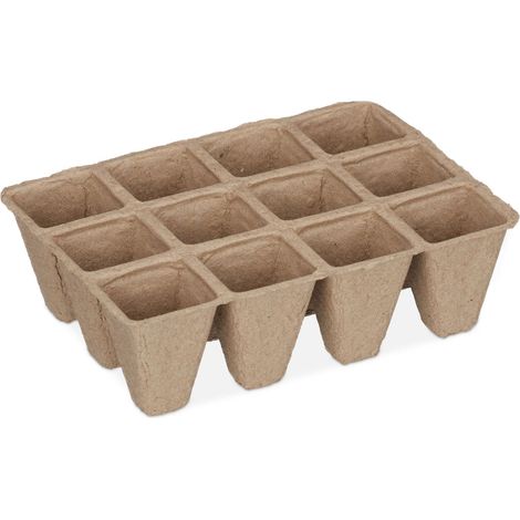 Lote de 17 macetas de jardinería cuadradas para semillero interior exterior 5 x 16,5 x 12 cm de celulosa beige 130008291 (1/3)