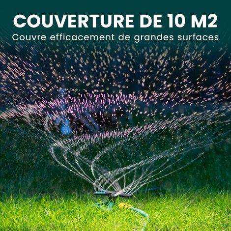 Arroseur de jardin rotatif à 360°, arroseur de pelouse automatique, modèle à trois bras pour une large couverture, bleu-vert (1/5)