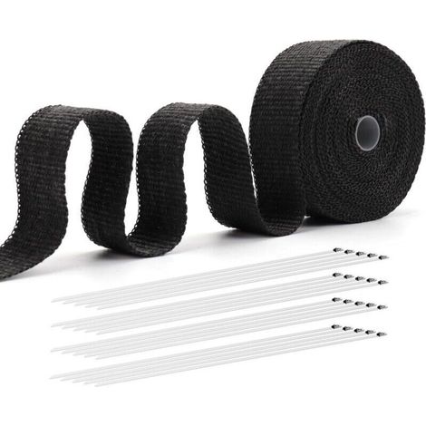 Bande De Protection Contre La Chaleur Pour Pot D'échappement - 12 M - Noir - Avec 20 Serre-Câbles En Acier Inoxydable - Résistant À La Chaleur 550 °C - Protection Contre La Chaleur (1/5)