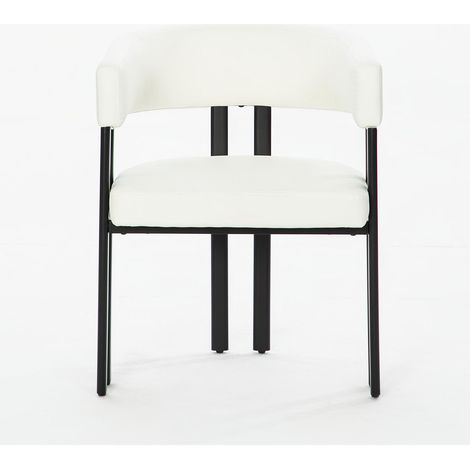 Chaise de salle à manger moderne – Chaise de salle à manger cylindrique revêtue de similicuir avec accoudoirs et dossier incurvé intégré – Chaise en métal pour cuisine, salon et restaurant (1/5)