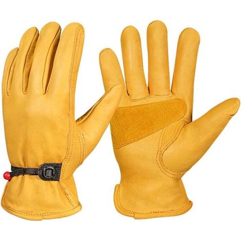 Gants de travail d'hiver en cuir, gants de jardinage thermiques avec doublure polaire, résistants aux épines, gants de conduite par temps froid pour hommes et femmes, taille L (1/4)