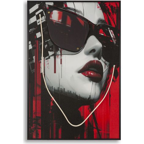 Stampa con LED su tela Psyco modello A ritratto pop street art con cornice nera