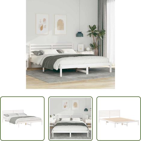 Cadre de lit - Cadre de lit avec tête de lit Blanc 160 x 220 cm Pin massif (1/5)