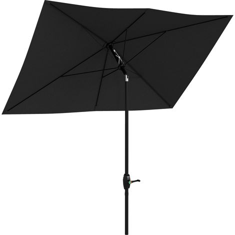 Parasol rectangulaire enclenable 2 x 3 m avec manivelle toile polyester imperméabilisée haute densité 180 g/m² noir