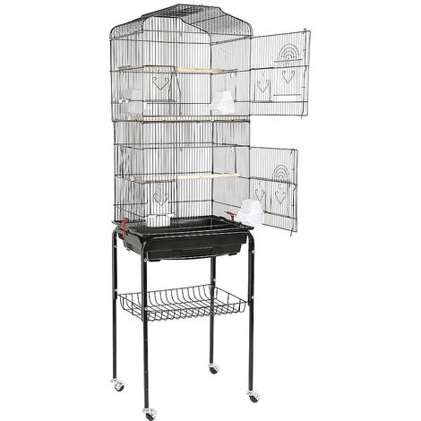 Grande Volière pour Oiseaux Cage à Roulettes Canaries Perroquet Perruches Canaris, 4635.3150.6cm, Noir