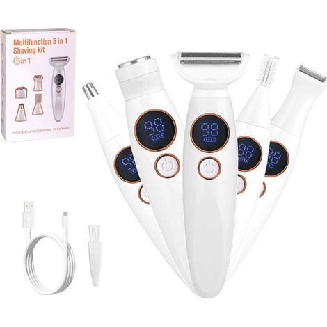 Rasoir Electrique Femme,5 en 1 Tondeuse Femme Intime, Tondeuse Maillot , Pour le Les Aisselles, Le Bikini, Les Sourcils et Le Nez