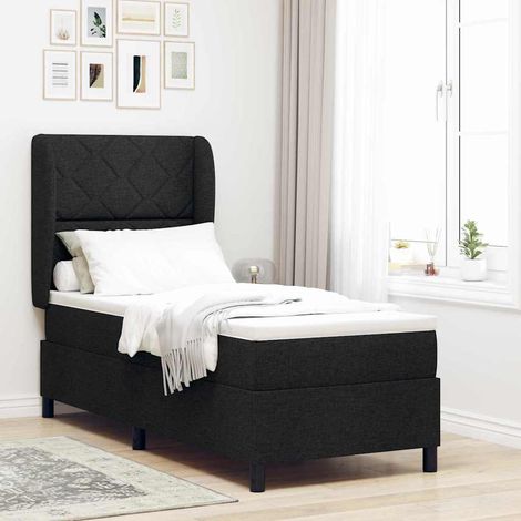 vidaXL Letto a molle con testiera Nero 80 x 200 cm Tessuto (1/5)