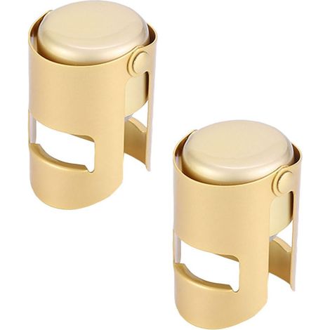Lot de 2 bouchons de bouteille étincelants en acier inoxydable pour bouteille de champagne - Anti-fuite - Pour bière, vin, prosecco - Doré (1/5)