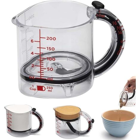 2 pièces verres doseurs multifonction 4-en-1, réglables avec base à joint racloir — gobelets modulables pour la préparation et la cuisson (1/5)