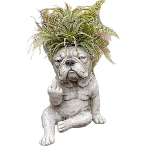 Pot de fleurs bouledogue en résine - pour bureau - avec un adorable (1/5)