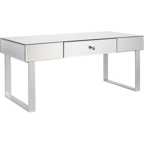 Table Basse Argentée en MDF Verre Métal Finition Brillante 1 Tiroir (1/5)