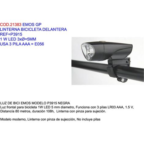 Emos Finstock GP Lampe Avant pour Vélo LED 3x5mm 3 Piles AAA