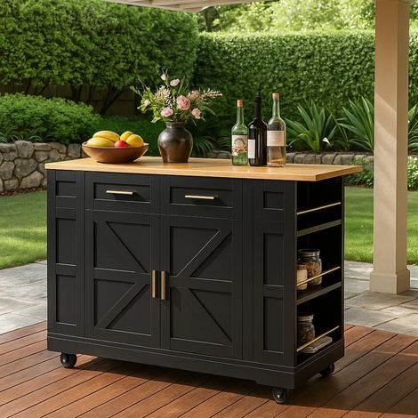 URBAN MEUBLE Tables d’extérieur chariot de cuisine noir extensible scandinave avec roulettes (1/5)
