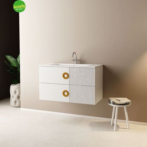 Mobile bagno sospeso senza specchio modello sole 90cm base sospesa -lavabo - bianco opaco -specchio escluso MOBO (1/4)