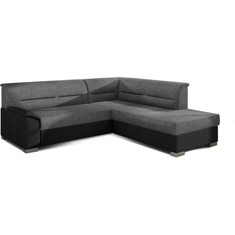 Divano angolare trasformabile TROMSO grigio e nero – Angolo destro con vano contenitore (1/3)