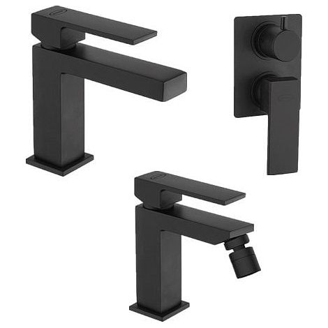 Set Rubinetti Jacuzzi per lavabo e bidet senza scarico e doccia incasso con deviatore serie Twinkle YO nero opaco (1/5)