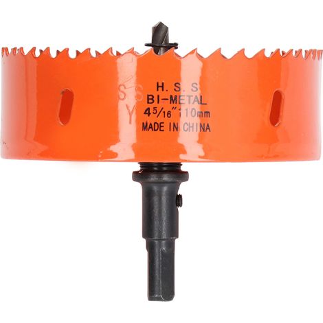 Scie cloche bimétal HSS avec mandrin robuste pour panneaux Cornhole, bois, PVC, métal - Accessoire perceuse 110mm (4-5/16in) (1/5)