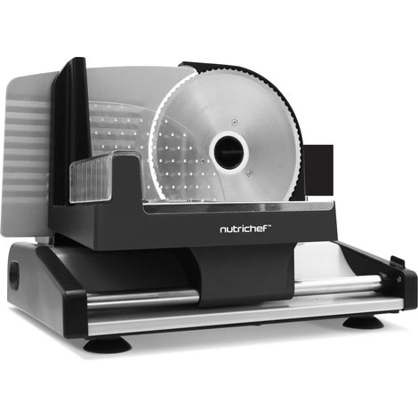 NutriChef Affettatrice Elettrica da Casa 200 Watt, Affetta Carne, Cibi, Affettatrice Salumi e Pane, Spessore Regolabile 0–15 mm, Lama in Acciaio Inox 19 cm Rimovibile, Pressatore di Sicurezza, Nera (1/5)
