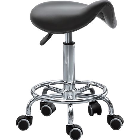 Tabouret réglable en hauteur avec 5 roulettes et assise ergonomique rembourrée en mousse, 36,2 x 37,5 x 51-66 cm, noir (1/5)