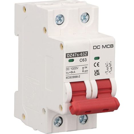 Interruttore automatico solare impermeabile IP65, interruttore automatico CC miniaturizzato, 2P 1000V 63A 6KA, interruttore automatico CC per impianti solari, montaggio su guida DIN, interruttore di s (1/5)
