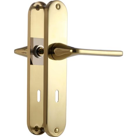 Poignée de porte Or Garniture de béquille, Acier inoxydable brossé mat, 80mm Entraxes poignée de porte pour porte d'entrée et porte intérieure, Béquille de porte, Forme en L (1/5)