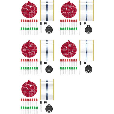 Kit de soudure DIY pour circuit imprimé avec 5 LED NE555 clignotantes (rouge et vert) - Motif sapin de Noël (1/5)