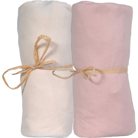 Lot de 2 Draps housse Jersey Bio P'tit Basile Ecru/Corail (70x140cm)