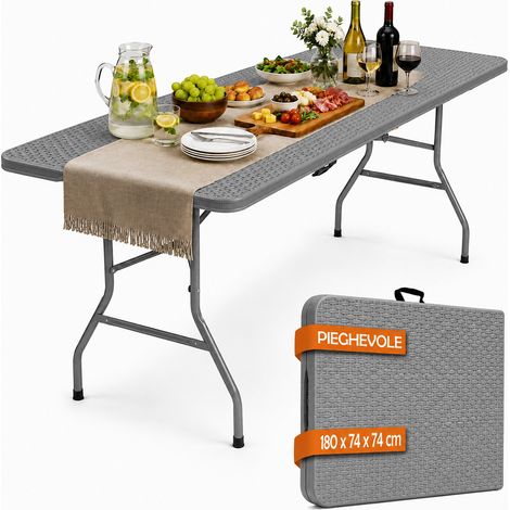 Tavolo Pieghevole Grigio Polyrattan Resistente Tavolino da Esterno 180x74x74cm (1/5)