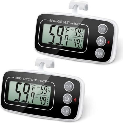 【2er-Set】 Kühlschrankthermometer, digitales Kühlschrank- und Gefrierschrankthermometer mit großem LCD-Display, Min/Max-Funktion, 3 Anzeigemodi, °C/°F-Umschaltung für Haushalt und Gastronomie - Crezuo