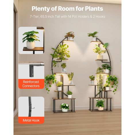 Support Plantes Intérieur avec Lampe de Croissance, Lot de 2, Étagère Porte Plantes 7 Niveaux Métal, 166,5 cm, 3 Réglages Minuterie… (1/5)