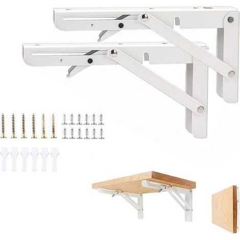 Support Console Pliable - Acier Inoxydable - Charge 60 kg - 300 mm - Pour Etabli Garage - Lot de 2 (1/4)