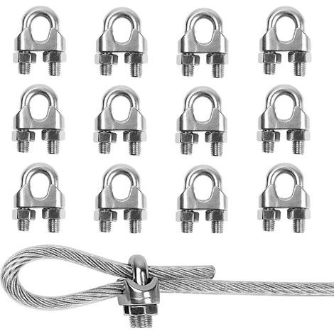 12 serre-câbles M5 pour câble métallique Ø 3 mm (1/8") en acier galvanisé, boulon en U (1/5)